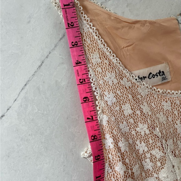 Vintage VICTOR COSTA Cream Lace Sleeveless Long Dress, Size S/M - Picture 13 of 15